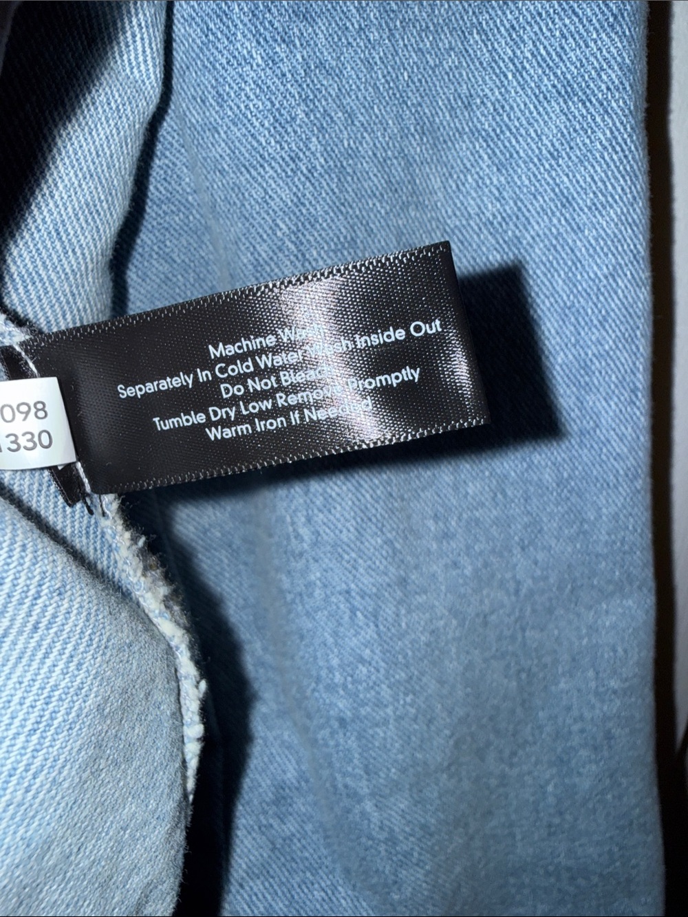 Boston Proper Light Blue Denim Double-Breasted Jean Jacket with Lace Cuffs - Picture 7 of 13